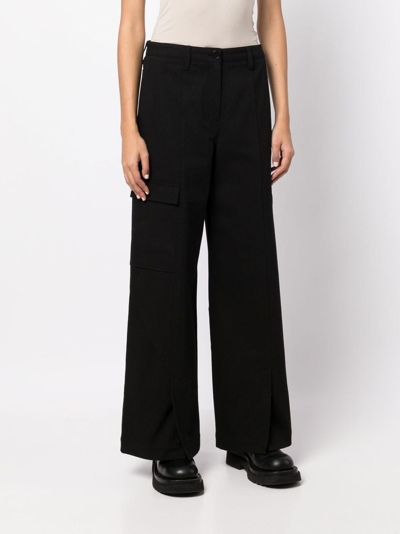 Shop Goen J Wide-leg Cargo Trousers In Black