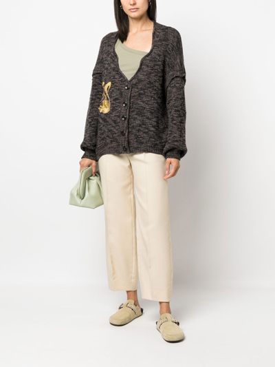Shop Vitelli Embroidered-detail Knit Cardigan In Brown