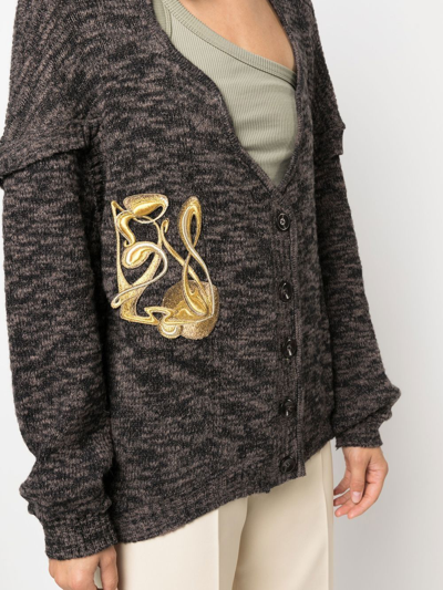 Shop Vitelli Embroidered-detail Knit Cardigan In Brown