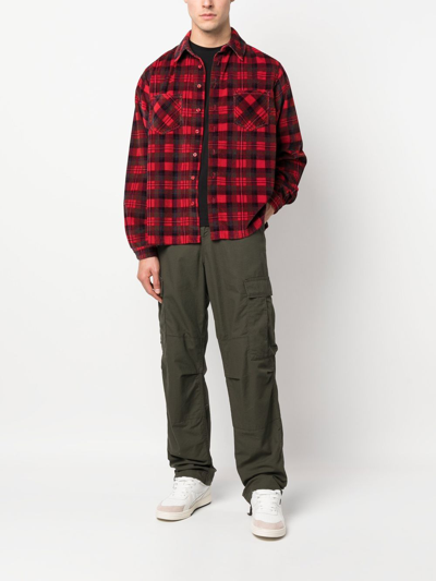 Shop Erl Long-sleeve Corduroy Checked Shirt In Red