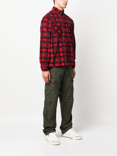 Shop Erl Long-sleeve Corduroy Checked Shirt In Red