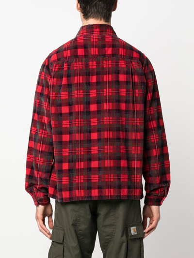 Shop Erl Long-sleeve Corduroy Checked Shirt In Red