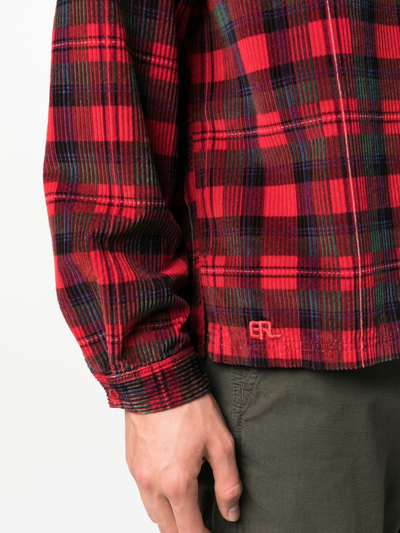 Shop Erl Long-sleeve Corduroy Checked Shirt In Red