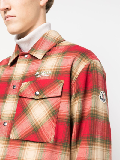 Shop Moncler Plaid Flannel Shirt In Red