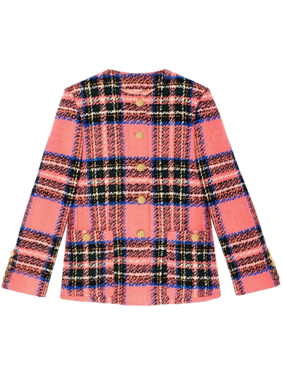 Shop Gucci Tartan-check Bouclé Jacket In Pink