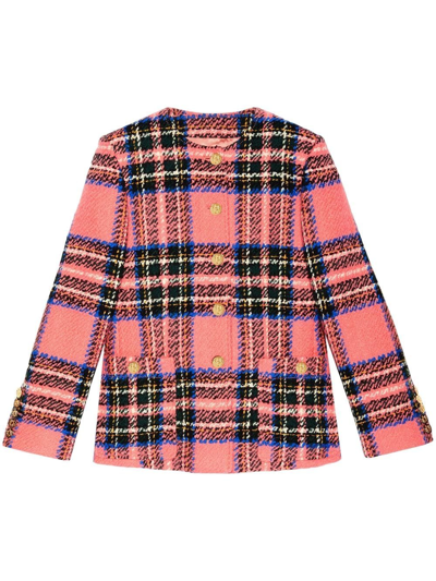Gucci Checked Wool Stretch Blazer With Golden-effect Buttons In Black