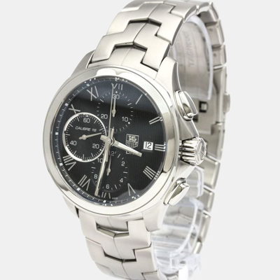 Pre-owned Tag Heuer Black Stainless Steel Link Calibre 16 Cat2012 Automatic Men's Wristwatch 43 Mm