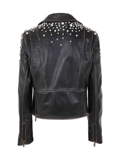 Shop Golden Goose Golden Chiodo Jacket Distressed Bull Leather With Crystals Stones