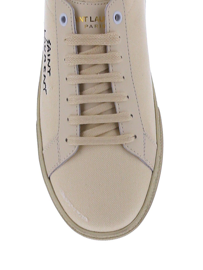 Shop Saint Laurent Court Classic Sl/o6 Embroidered Sneakers In Canvas And Leather In Beige