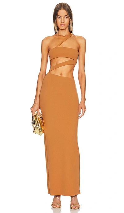 Shop Michael Costello X Revolve Tory Gown In Caramel Brown