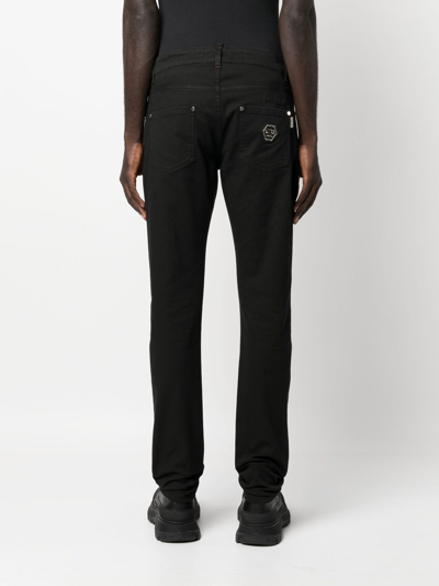 Shop Philipp Plein Hexagon Mid-rise Slim-cut Jeans In Black
