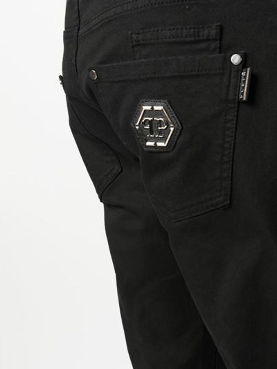Shop Philipp Plein Hexagon Mid-rise Slim-cut Jeans In Black