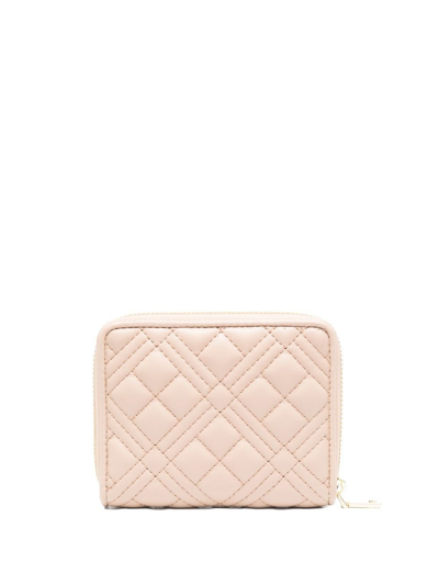 Shop Love Moschino Logo-plaque Quilted Wallet In Neutrals