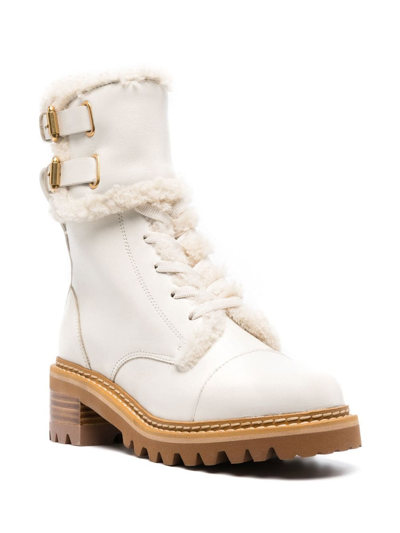 Shop See By Chloé Shearling-trim Boots In White