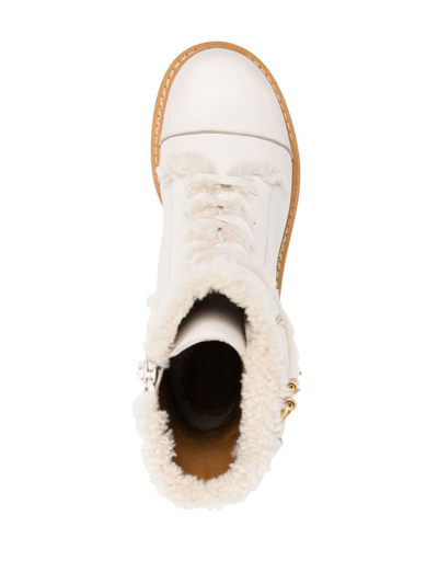 Shop See By Chloé Shearling-trim Boots In White