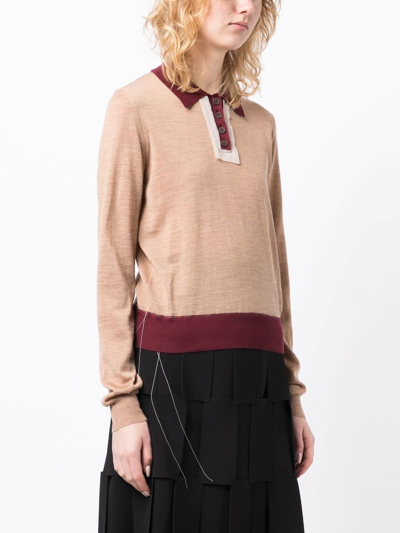 Shop Maison Margiela Button-front Long-sleeved Polo Shirt In Brown