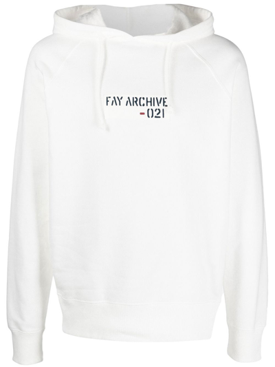 Shop Fay Logo-print Cotton Hoodie In White