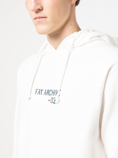 Shop Fay Logo-print Cotton Hoodie In White