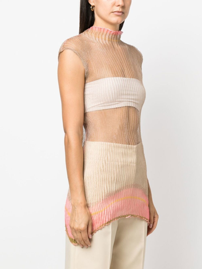 Shop Vitelli Sheer Ribbed-knit Top In Gold