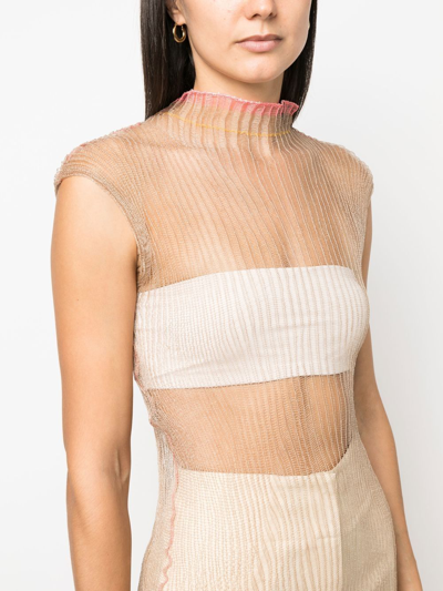 Shop Vitelli Sheer Ribbed-knit Top In Gold
