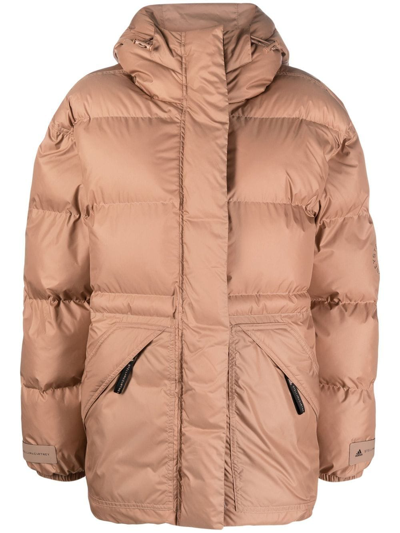 Hooded Puffer Jacket In Camel