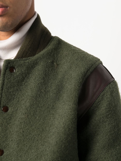 Shop President's Woollen Button-up Bomber Jacket In Green