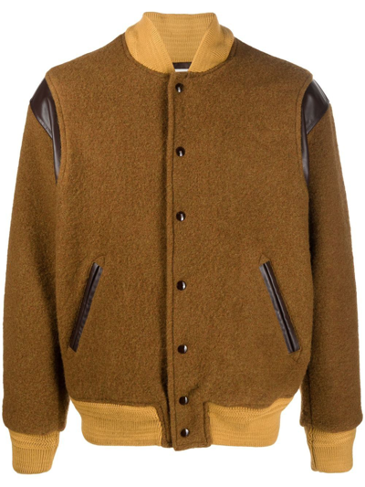 Shop President's Woollen Button-up Bomber Jacket In Brown