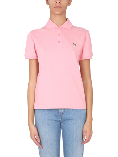 Shop Ps By Paul Smith Polo Shirt With Zebra Patch In Pink