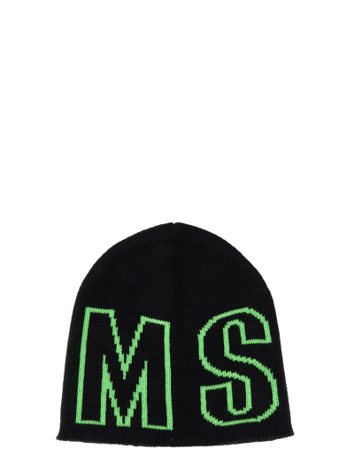 Shop Msgm Beanie Hat With Logo In Black