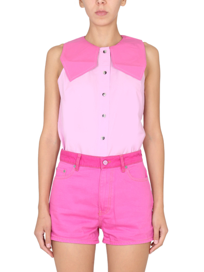 Shop Ganni Cotton Shirt In Pink