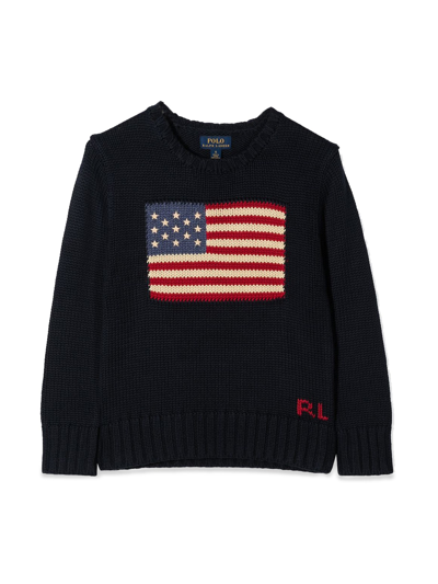 Polo Ralph Lauren Flag Cotton Crewneck Sweater In Blue | ModeSens