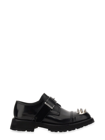 Alexander Mcqueen Studded Strap Derby Loafers In Black