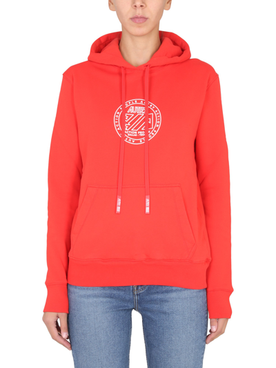 Autry Knitwear With Drawstring Hood And Kangaroo Pocket In Red