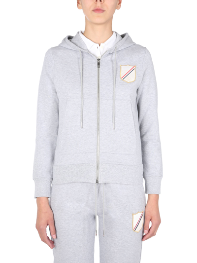 Shop Thom Browne Sweatshirt With Crest Patch In Grey