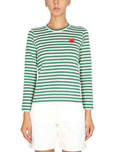 Shop Comme Des Garçons Play T-shirt With Striped Pattern In Green
