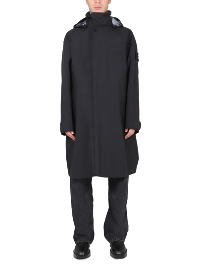 Shop Stone Island Shadow Project Long Trench Coat With Logo In Black