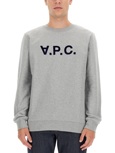 Shop A.p.c. Flocked Logo Sweatshirt In Grey