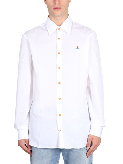 Shop Vivienne Westwood Shirt With Orb Embroidery In White