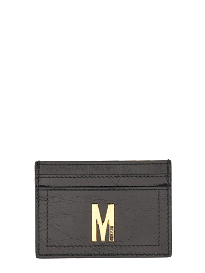 Shop Moschino Card Holder With Gold Plaque In Black