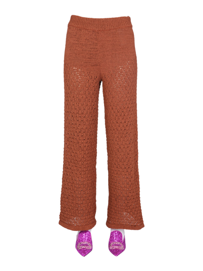 Shop Rotate Birger Christensen "calla" Knit Trousers In Brown