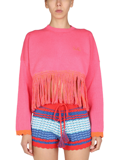 Gallo Fringed Long-sleeves Sweater In Fuchsia