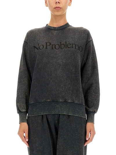 Shop Aries "no Problemo" Print Sweatshirt In Black