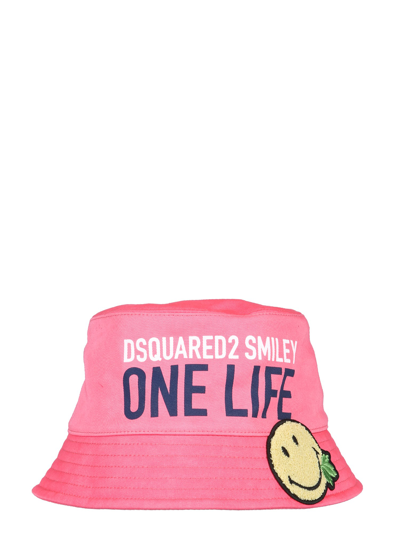 Shop Dsquared2 "one Life One Planet Smiley" Bucket Hat In Fuchsia