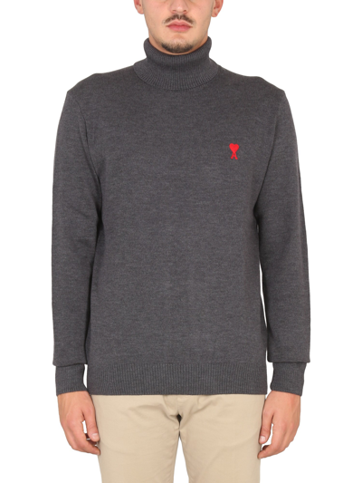 Shop Ami Alexandre Mattiussi "ami De Coeur" Turtleneck Sweater In Grey