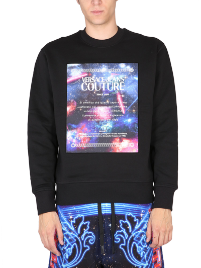 Shop Versace Jeans Couture Sweatshirt With "space Warranty" Print In Black