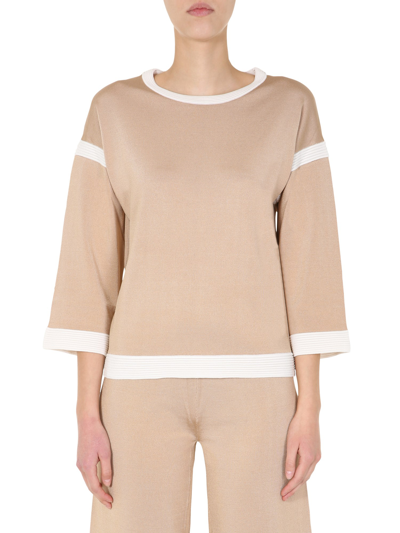 Shop Boutique Moschino Round Neck Sweater In Beige