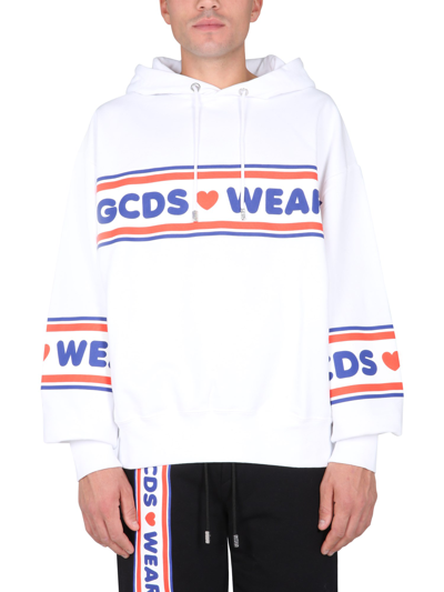 Gcds Logo Hooded Sweatshirt In White
