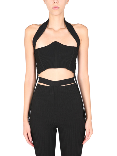 Shop Andreädamo Ribbed Bustier In Black