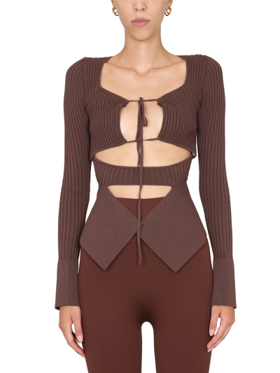 Shop Andreädamo Ribbed Tops In Brown