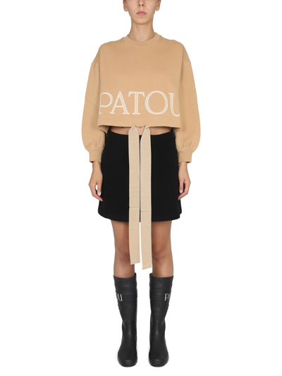 Shop Patou Short Sweatshirt With Logo In Beige
